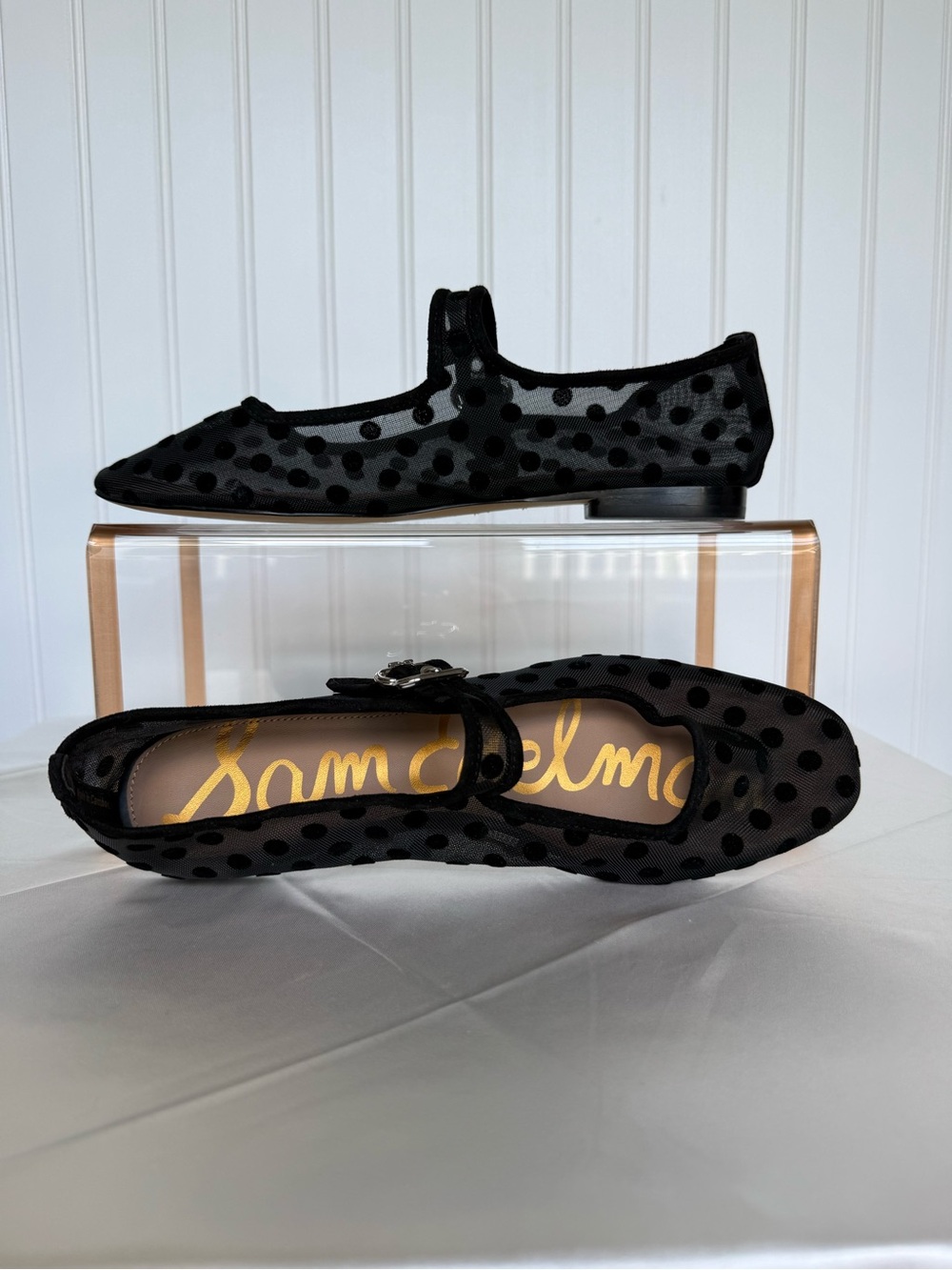 Sam Edelman Michaela Mesh Polka Dot Mary Jane Flats Black US 8.5 - Picture 2 of 11